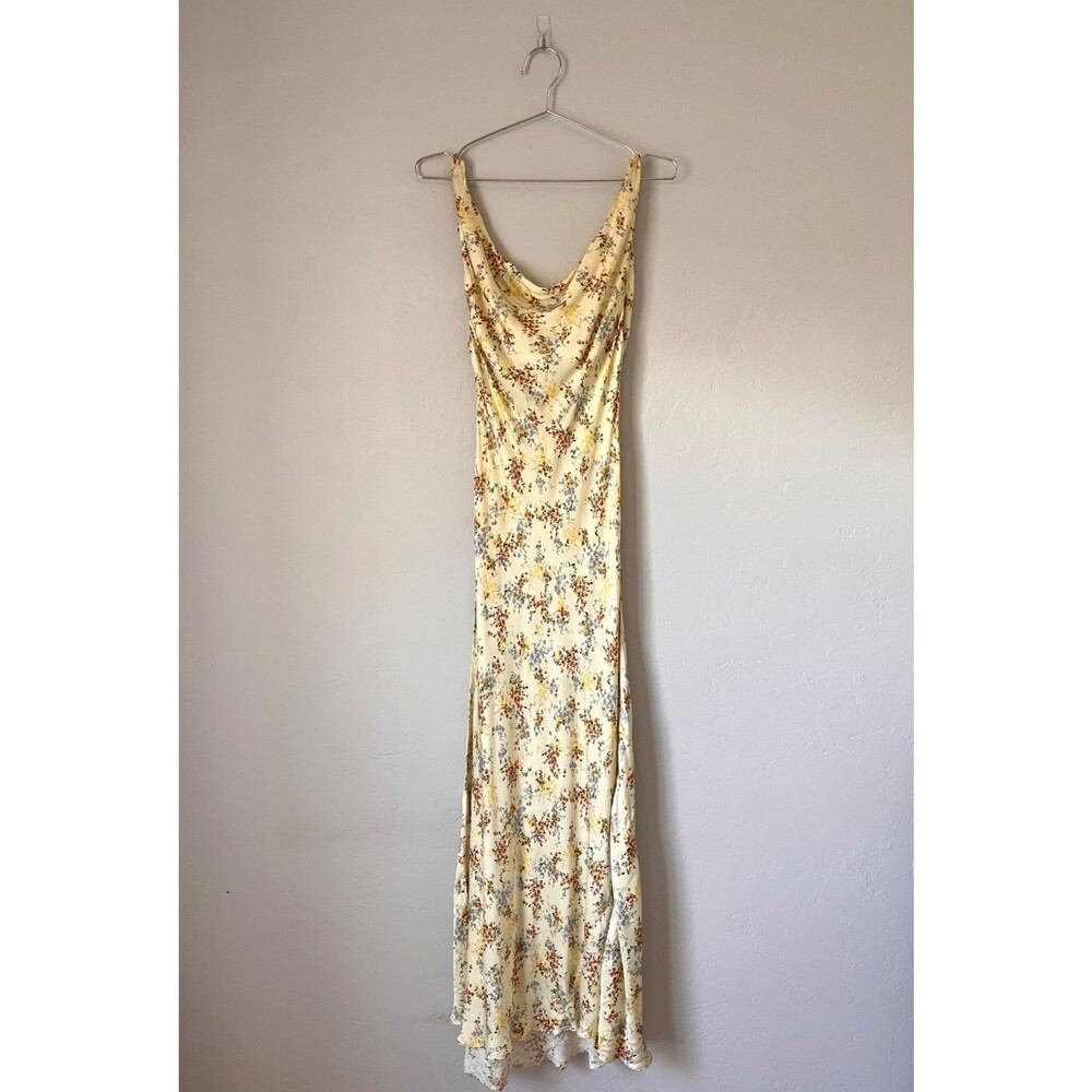 Zara ZW Collection Satin Floral Print Maxi Dress in Butter Yellow Size LARGE